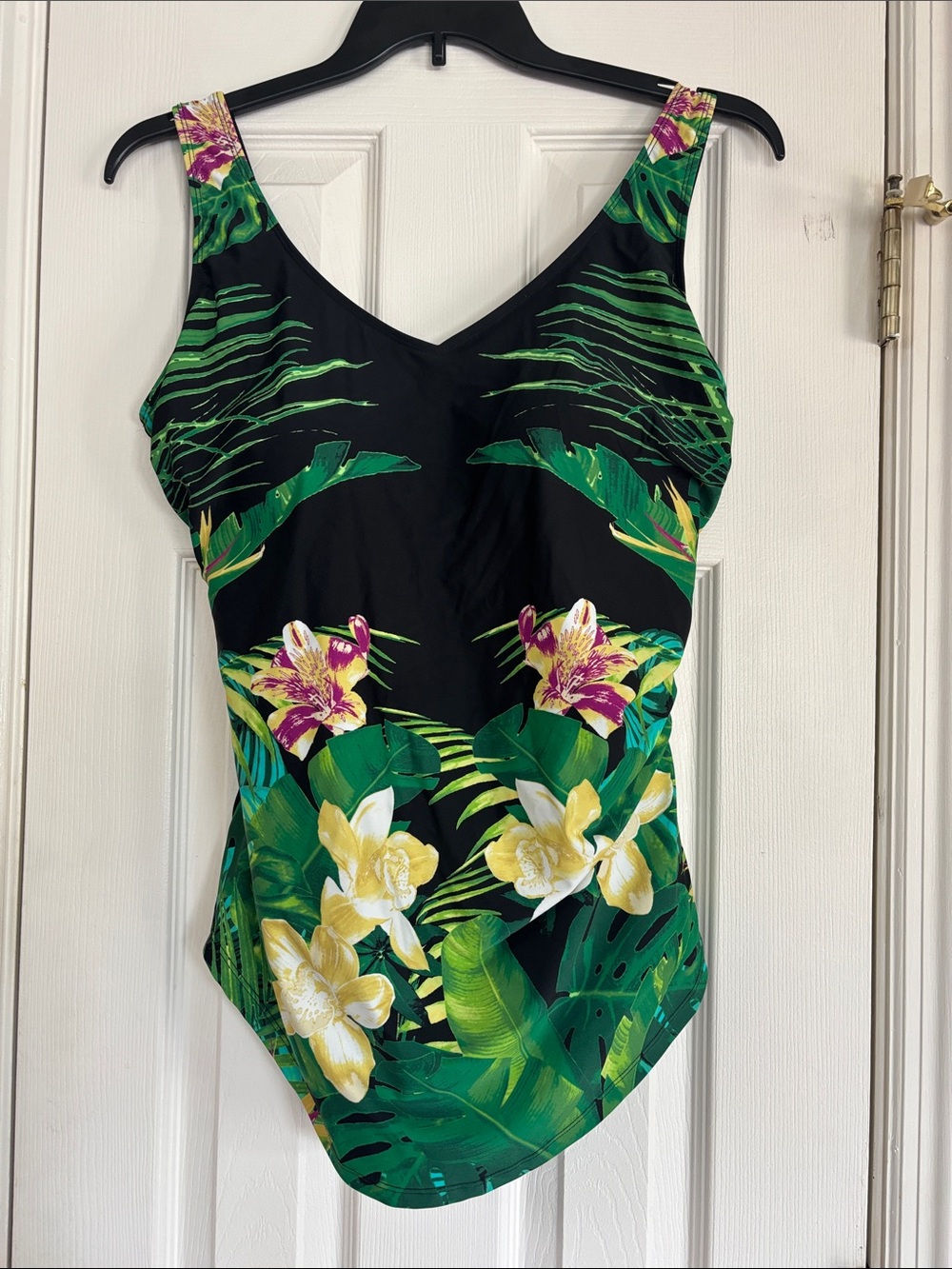 Floral Tropical Black Sarong Front Swimsuit